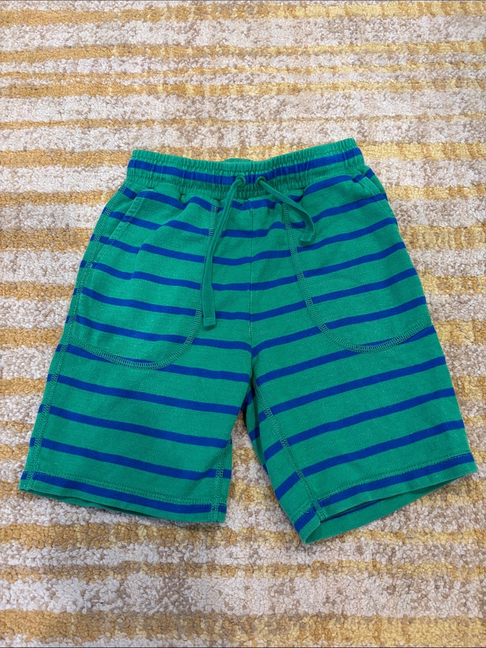 Hanna Andersson Green & Blue Striped 100% Cotton Drawstring Shorts